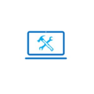 Un icono azul de un portátil con un martillo y una llave inglesa en la pantalla.