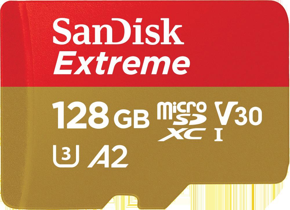 SANDISK 183535 microSDXC Extreme 128GB (A2/V30/U3/UHS-I/C10/W90/R160)+Ad. Act.Cam&Drones