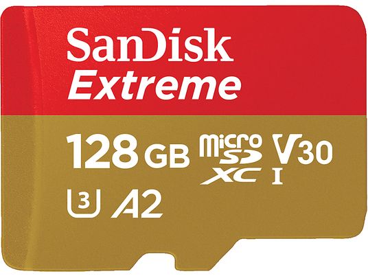 SANDISK Extreme® 160MB/S A2+AD - Micro-SDXC-Schede di memoria  (128 GB, 160 MB/s, Rosso/Oro)