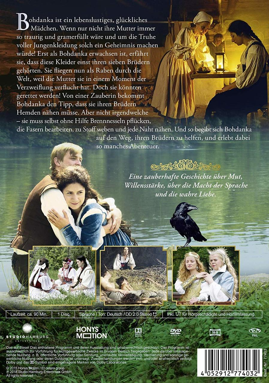 Eine DVD-Hülle mit einer Frau und einem Mann. Ein Rabe und Text auf Deutsch auf der Rückseite. Die Szene ist draußen.