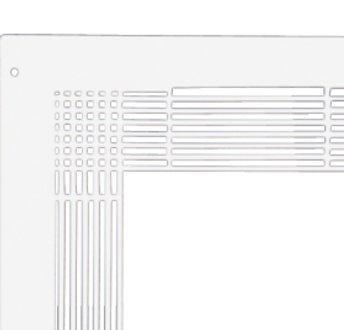 Un marco rectangular blanco con muchos agujeros pequeños, posiblemente para ventilación.