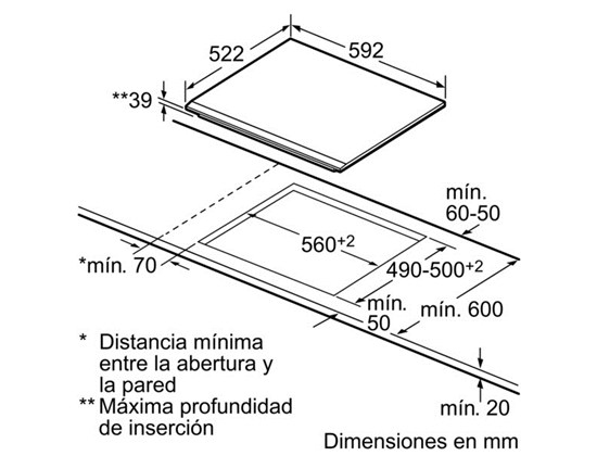Encimera - Bosch PKM631B17E Vitrocerámica, 3 zonas, Biselado frontal