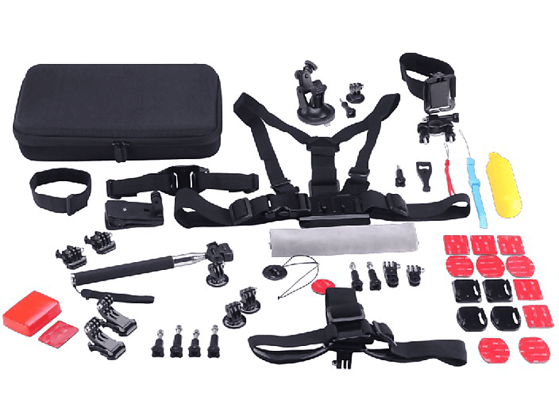 Kit accesorios cámara deportiva - SK8 Cam PACKSK02, 53 accesorios, Trípode, Soportes, Arnés,