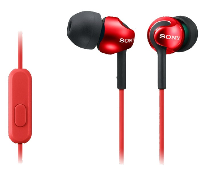 Auriculares de botón - Sony MDR-EX110APR, Micrófono, 103 dB, Rojo