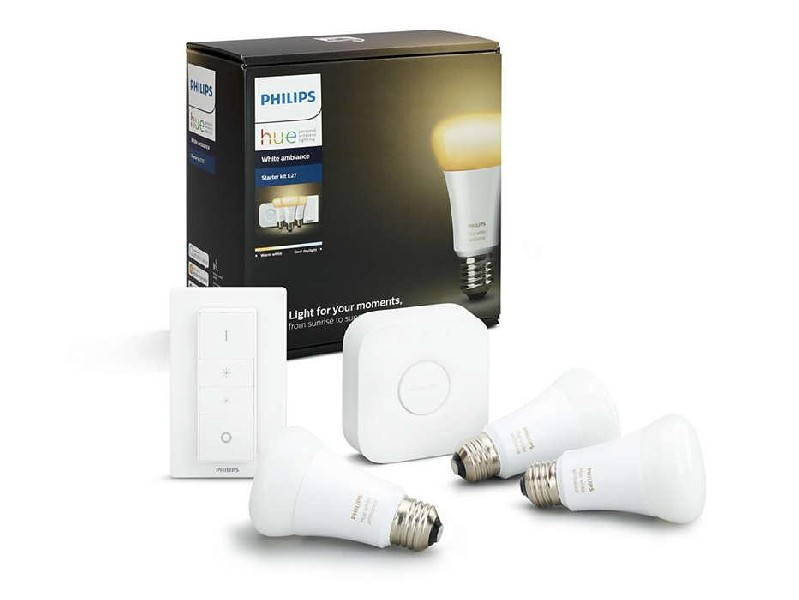 Kit De Iluminación inteligente 3 bombillas e27 puente y mando luz blanca hue philips inicio white ambiance luces led interruptor dim 95w bridge 8718696728925 9.5w a60