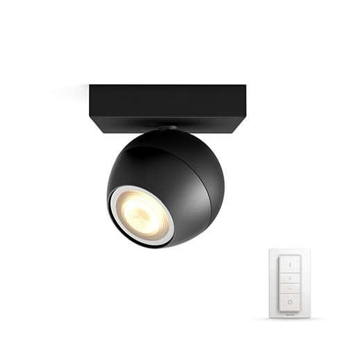 Foco - Philips Hue Buckram, Inteligente, LED negro, Con mando, Luz blanca de cálida a fría