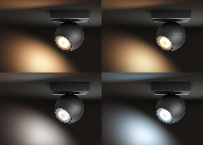 Foco - Philips Hue Buckram, Inteligente, LED negro, Con mando, Luz blanca de cálida a fría