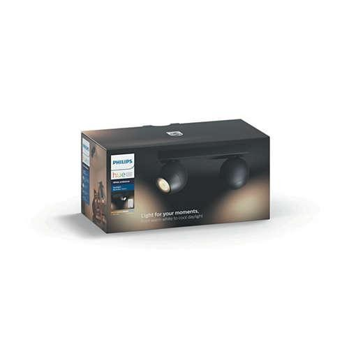 Foco - Philips Hue Buckram, Doble, Inteligente, LED negro, Con mando, Luz blanca cálida a fría