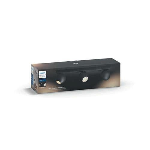 Foco - Philips Hue Ambiance, Triple inteligente, LED negro, Con mando, Luz blanca de cálida a fría