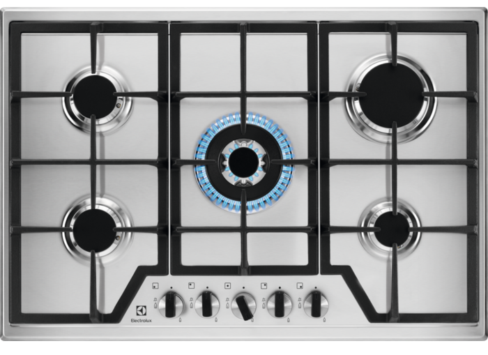 Encimera - Electrolux KGS7536X, Gas, 5 quemadores, 74 cm, Acero inoxidable, Hasta 4000 W, Inox Antihuellas