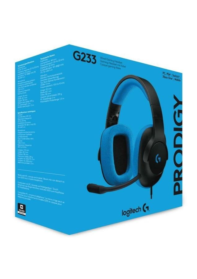 Auriculares gaming - Logitech G233, Diadema, Con Cable, Micrófono, Negro y azul