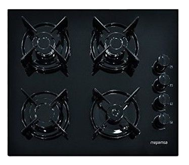 Encimera - Mepamsa Cristal MH 604, Vitrocerámica, Gas, 4 quemadores, Negro