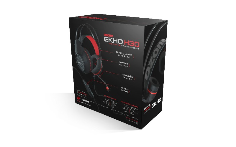 Auriculares gaming - Ozone Ekho H30, Binaural Diadema, Micrófono, Negro y rojo