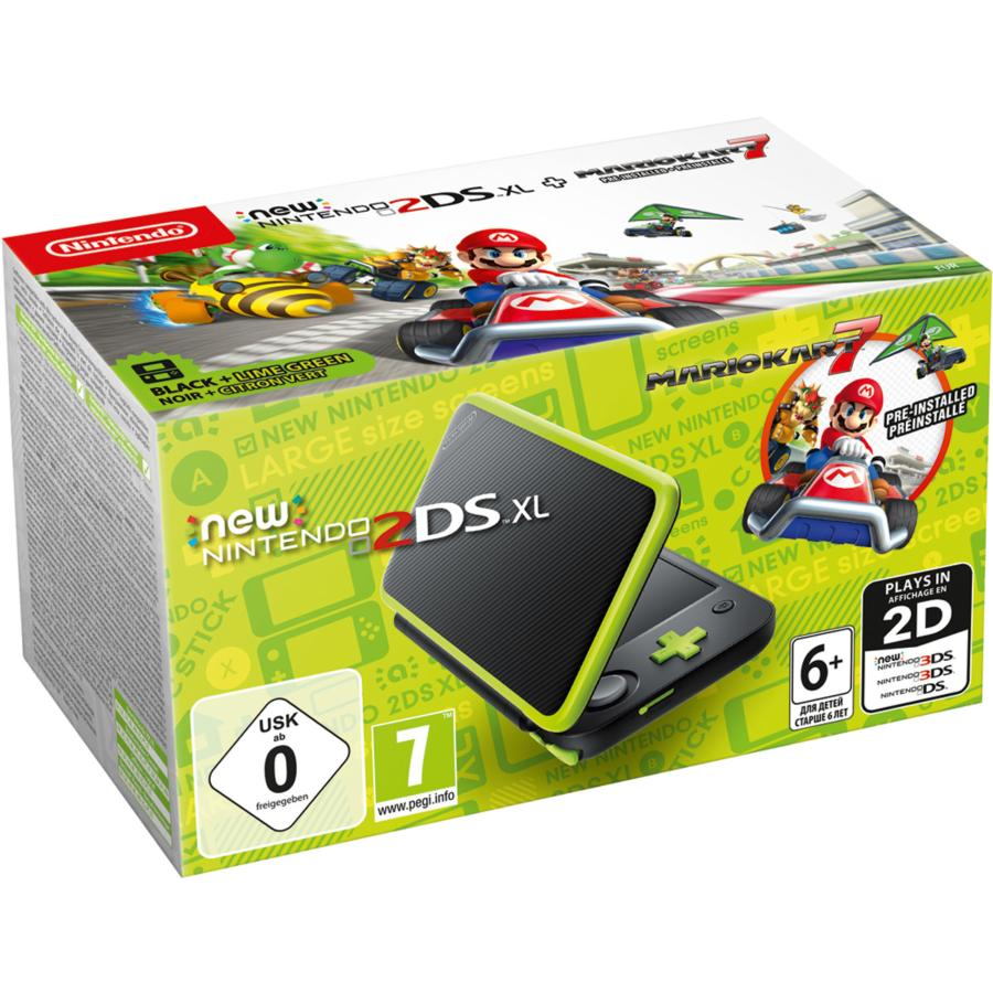Consola - New Nintendo 2DS XL Verde Lima, NFC, incluye tarjeta Micro SDHC 4GB + Mario Kart 7