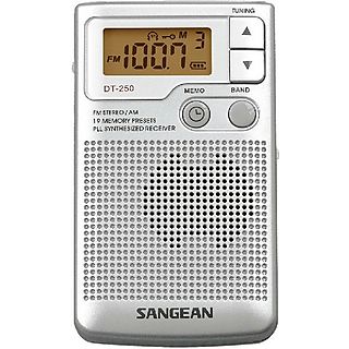 Radio portátil - Sangean DT-250, AM/FM, Dynamic Bass Boost, Pantalla LCD, Plata