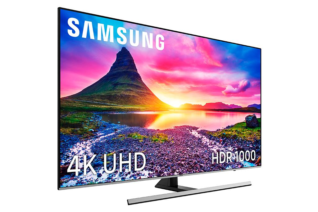 TV Samsung, muestra un paisaje con HDR 1000 y 4K UHD. Fondo blanco.