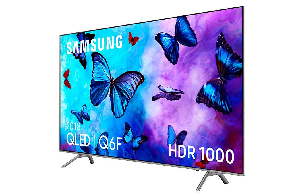 TV Samsung, muestra mariposas con HDR 1000 y QLED Q6F. Fondo negro.