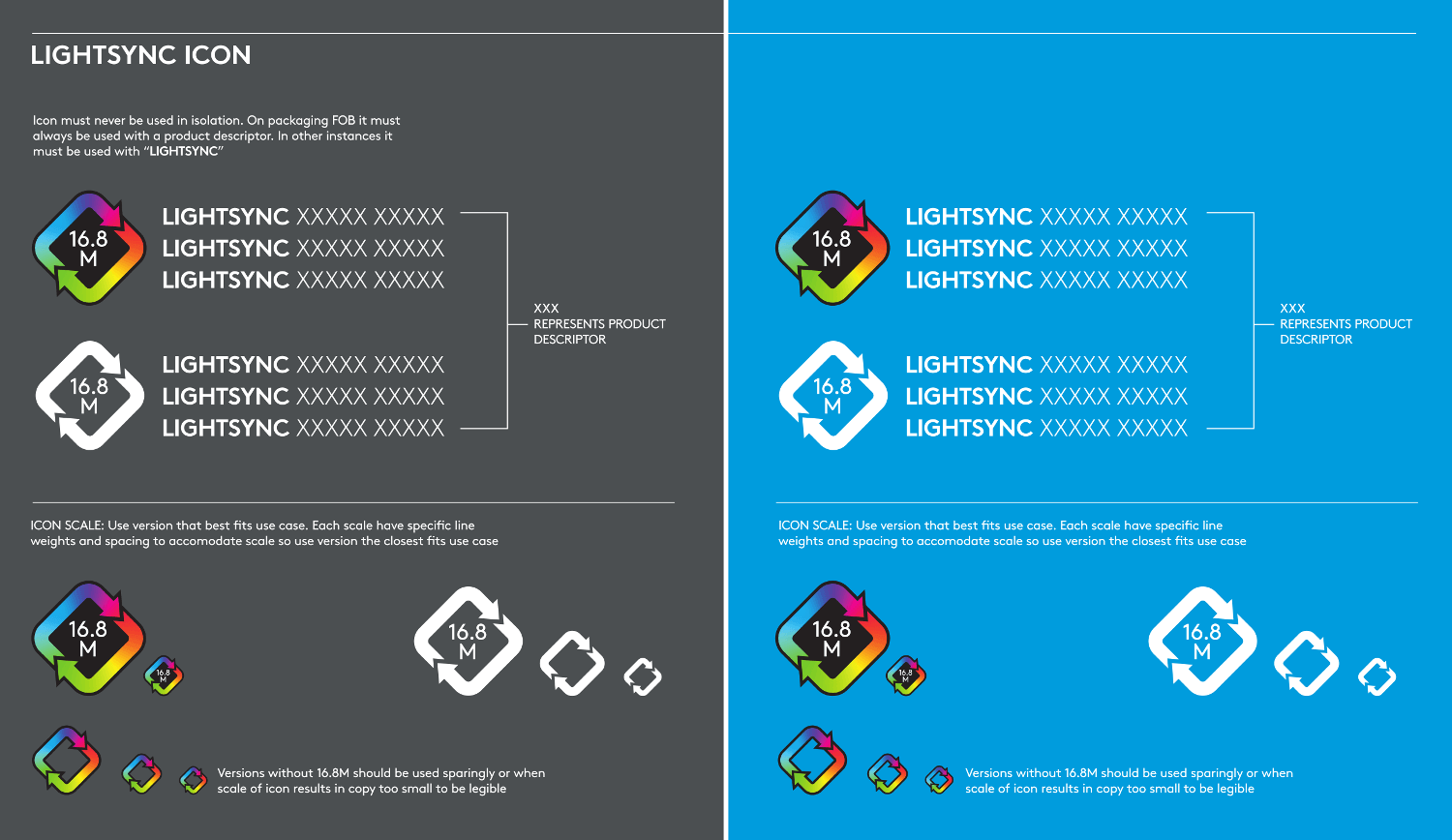 Variaciones del logotipo LightSync sobre fondos azul oscuro y claro con texto.
