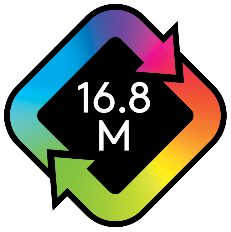 Logotipo negro y colorido con flechas y texto '16,8 M'.