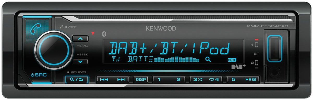 Autorradio - Kenwood KMM-BT504 DAB, 4 x 50 W, Bluetooth, USB, Radio FM, DAB+, Aux, Negro