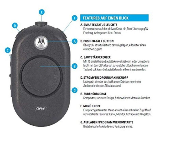 Walkie Talkie - Motorola CLP446, radio profesional, alta calidad, resistente, negro