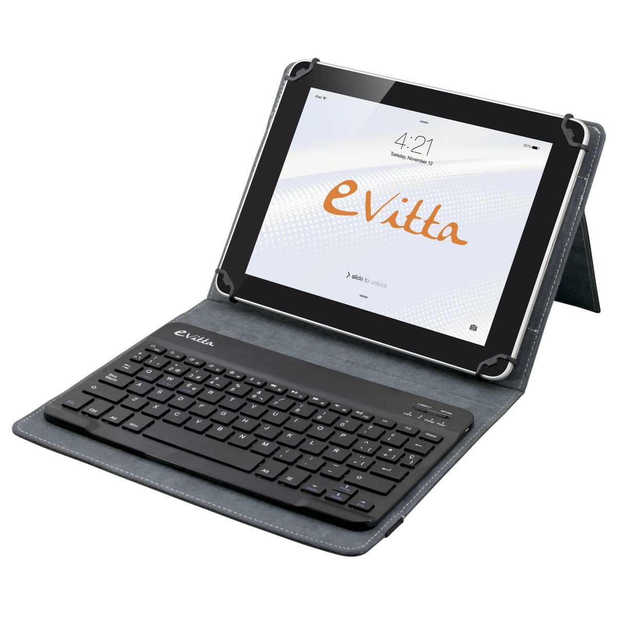 Funda con teclado para tablet de 7-8 pulgadas - E-vitta KeyTab Pure, negra, interior de terciopelo