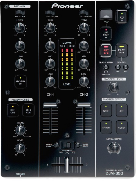 Mesa de mezclas - Pioneer DJM-350, 2 canales, 24-bit/48 kHz, Grabación USB, Crossfader