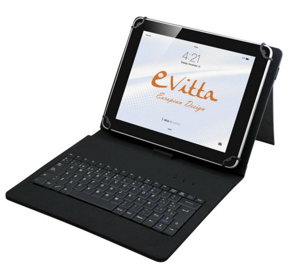 Funda con teclado para tablet de 7-8 pulgadas - E-vitta KeyTab USB, negra, interior aterciopelado