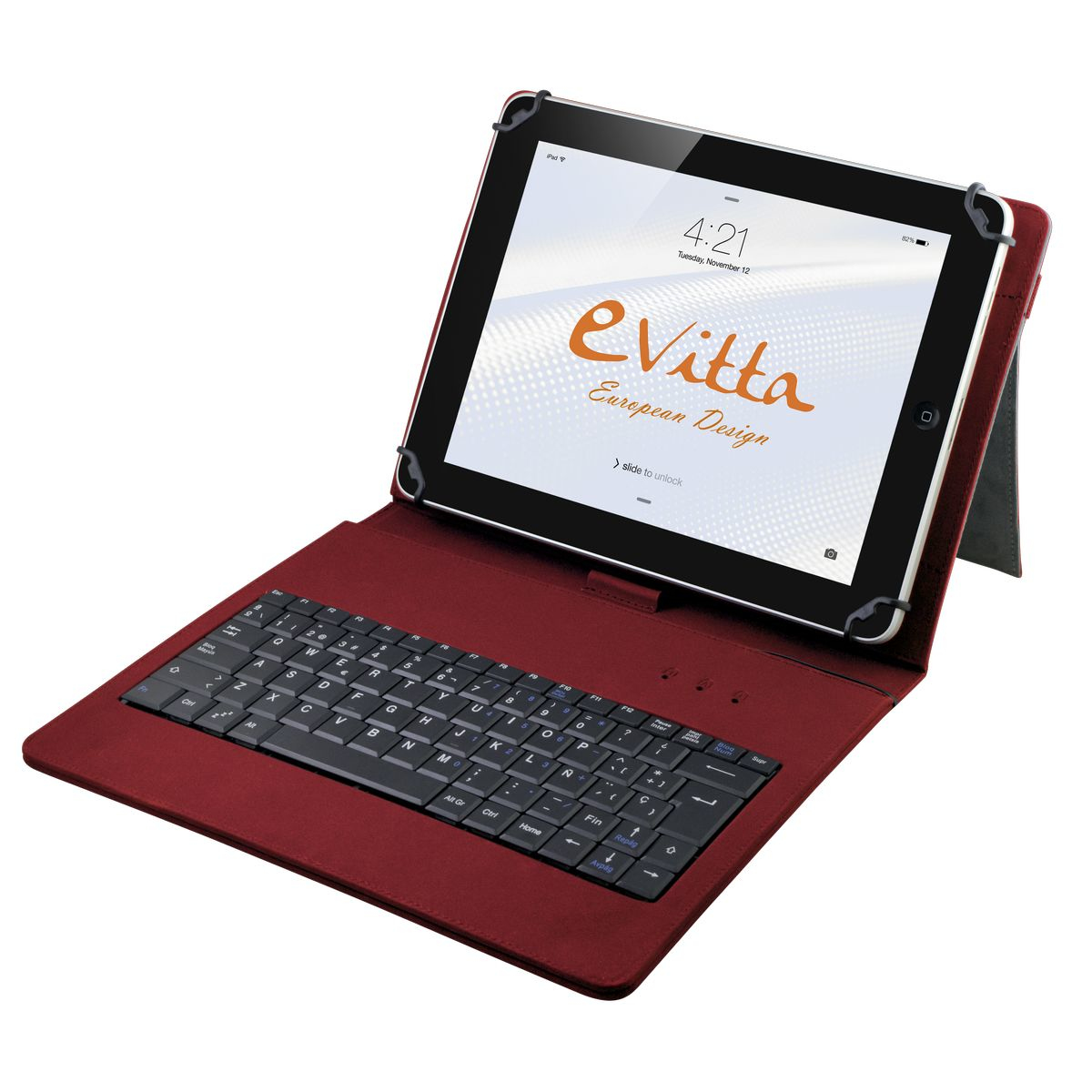Funda con teclado para tablet de 7-8 pulgadas - E-vitta KeyTab USB, roja, interior aterciopelado