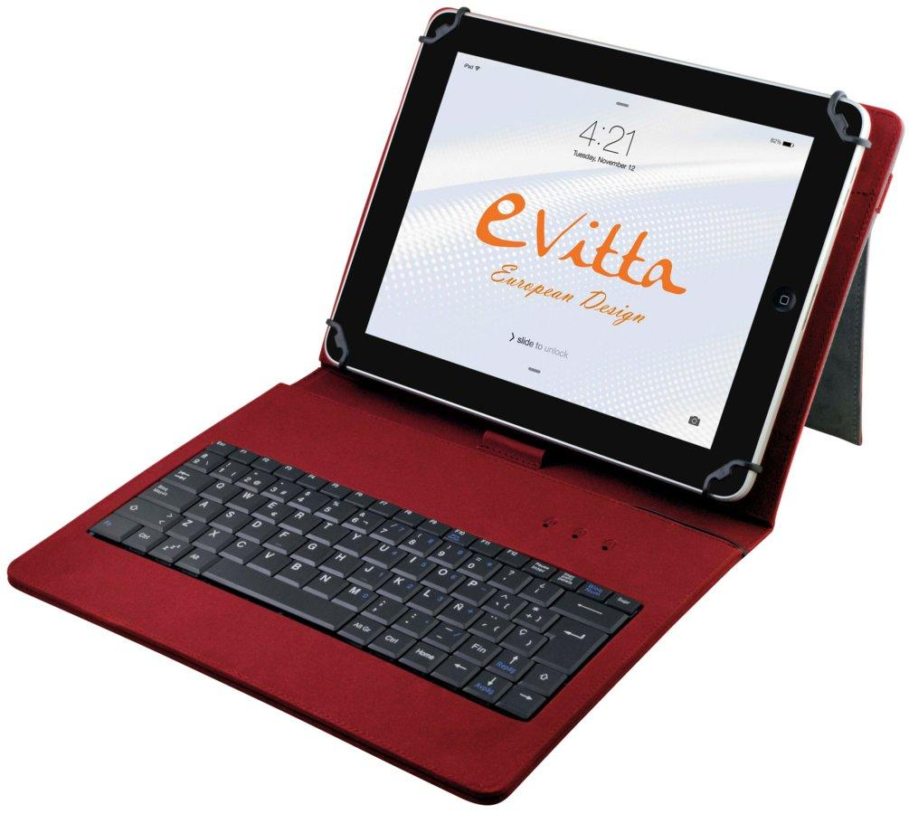 Funda universal con teclado para tablet de 9.7 a 10.1 pulgadas - E-vitta, KeyTab USB, color rojo