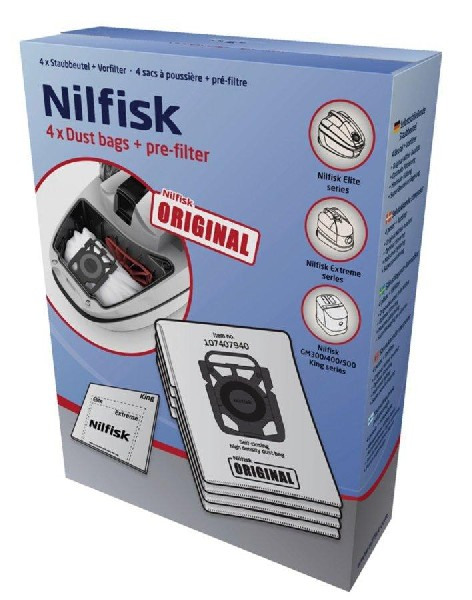 Nilfisk 107407940 Accesorio y suministro de 4 bolsas aspiradora prefiltro siuministro para recambio modelos elite extreme unidades set