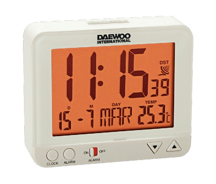 Despertador - Daewoo DCD 200 W, Repetición de alarma, Panel LCD, Blanco