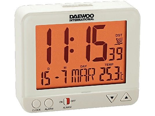 Despertador - Daewoo DCD 200 W, Repetición de alarma, Panel LCD, Blanco