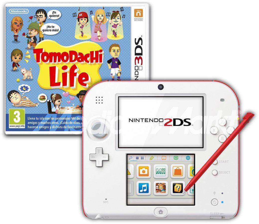Consola - Nintendo - 2DS, Roja y Blanca + Tomodachi Life (Preinstalado)