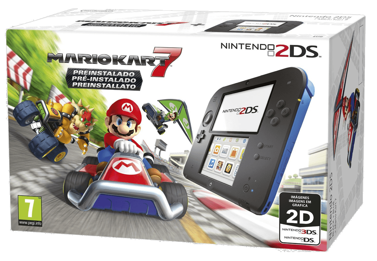 Consola - Nintendo 2DS, Azul y Negra + Juego Mario Kart 7 (Preinstalado)