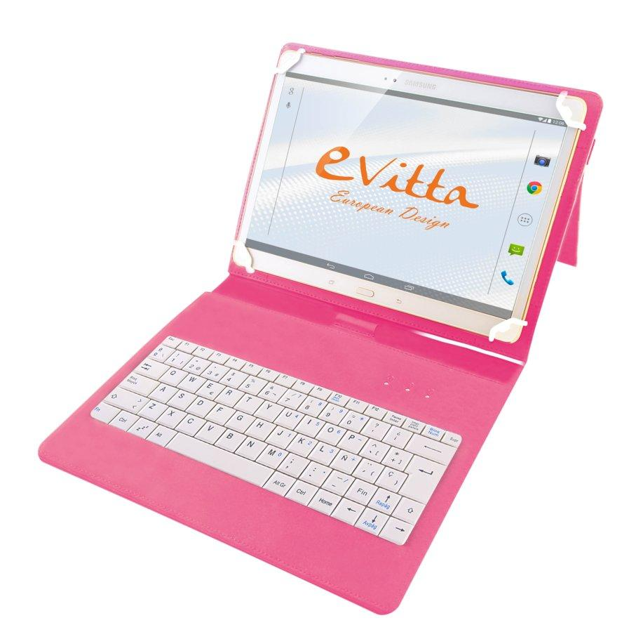 Funda universal con teclado para tablet de 9.7 a 10.1 pulgadas - E-vitta, KeyTab USB, color rosa