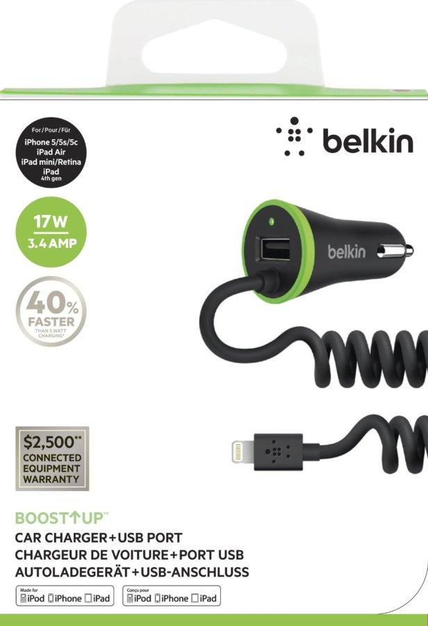 Cargador de coche - Belkin, conector lightning, negro