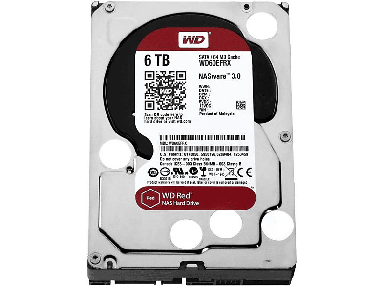 Disco duro interno - Western Digital Red 60EFRX, 6 TB, SATA 3, 64 MB