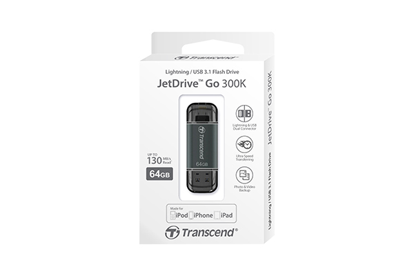 Pendrive de 64GB - Transcend JetFlash Go 300, USB 3.0 (3.1 Gen 1), Tipo A, Negro