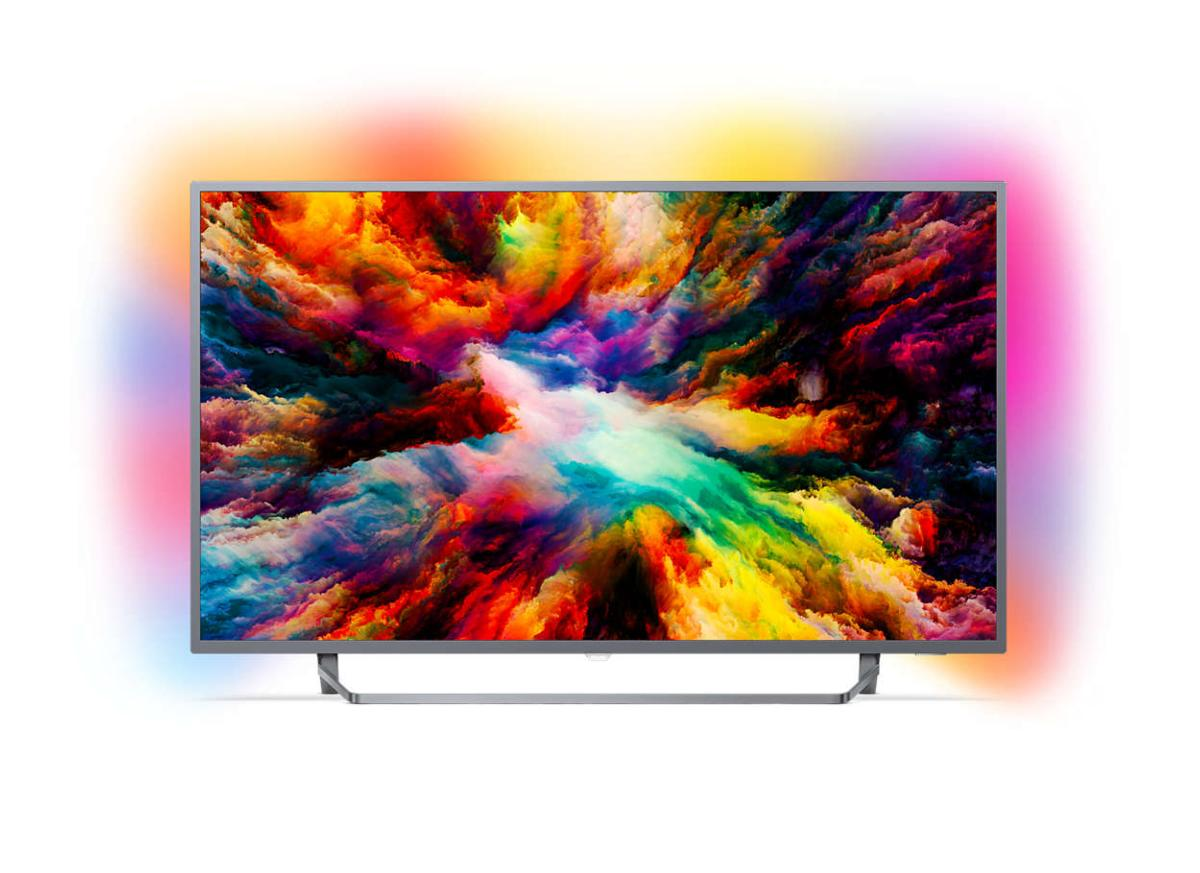 Pantalla de TV con arte abstracto colorido. Fondo blanco y borroso con degradado de color.