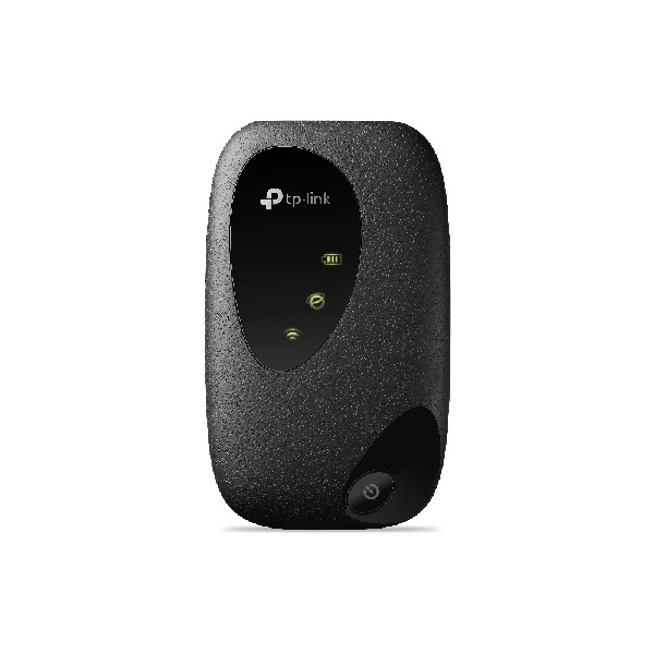 LED göstergeleri, güç düğmesi ve dokulu yüzeye sahip siyah tp-link yönlendirici.