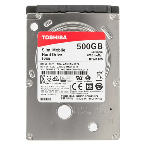Disco duro de 500GB - Toshiba L200, Serial ATA III, 2.5"