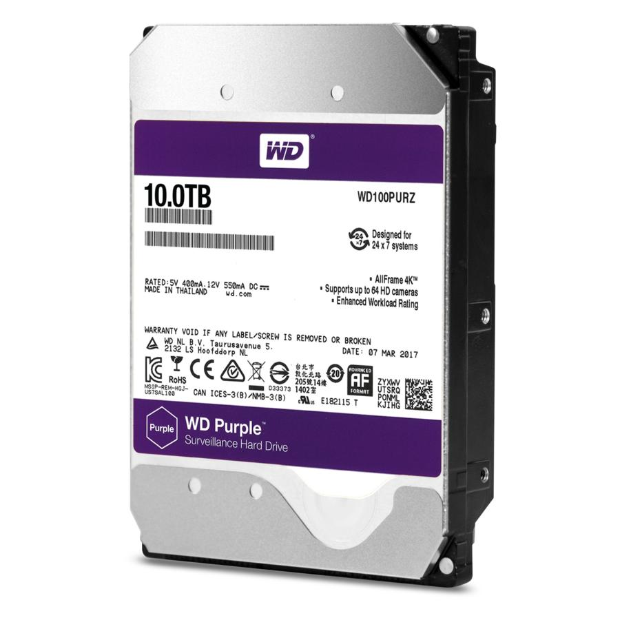 Disco duro - Western Digital Purple WD100PURZ, 10 TB, Sata 3, 64 MB