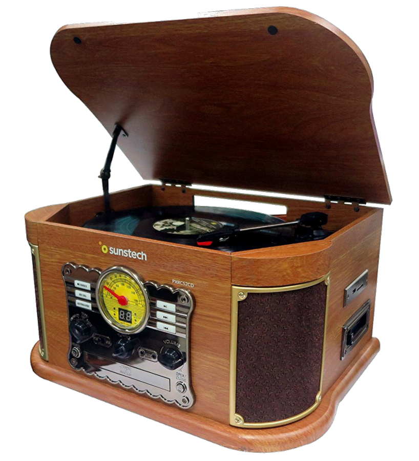 Tocadiscos Sunstech Pxrc52cd 3 velocidades 5 w bluetooth usb radio madera retro pxrc52cdwd giradiscos de color con