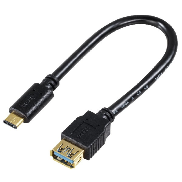 Cable USB - Hama 0.15 m, USB 3.1-C, USB 3.1-A, Negro