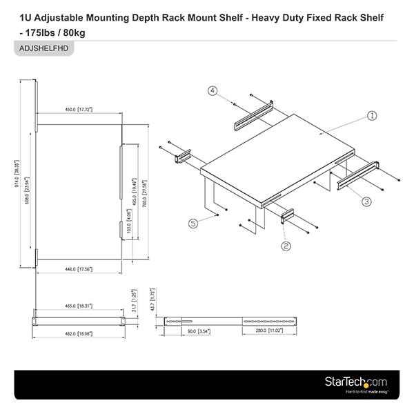 Estante para Rack - StarTech.com ADJSHELFHD Estante Ajustable de Alta Resistencia para Rack 1U