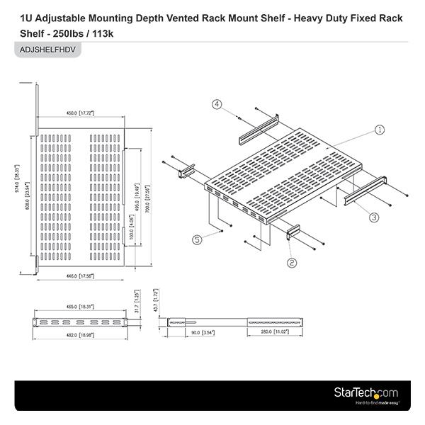 Estante para Rack - StarTech.com ADJSHELFHDV Estante Ventilado Ajustable para Rack de Servidores 1U