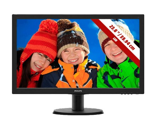 Monitor - Philips, 243V5LHSB, 23.6", Full HD, 1920 x 1080, HDMI / VGA / DVI, Negro