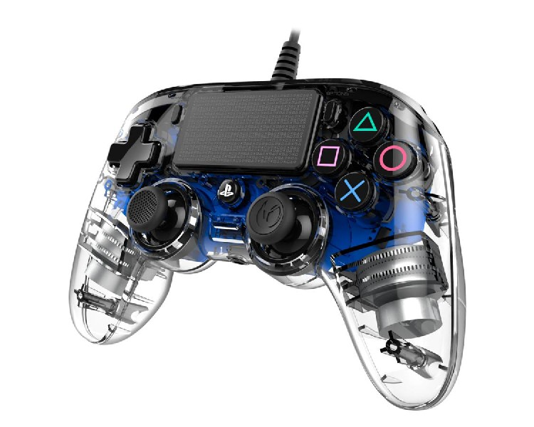 Mando Ps4 Nacon compact azul transparente controller wired para iluminado oficial light cable y luz licencia sony playstation4 color cristal bigben ps4pc ps4ofcpadclblue 4