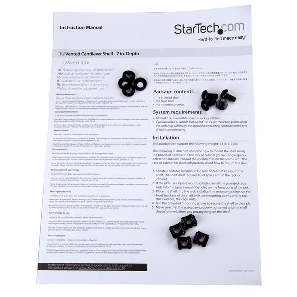 Extensor - StarTech.com CABSHELF1U7V Bandeja Ventilada 1U para Rack de 7"